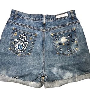 Upcycled Vintage Denim Shorts Hand Painted  Sz 12
